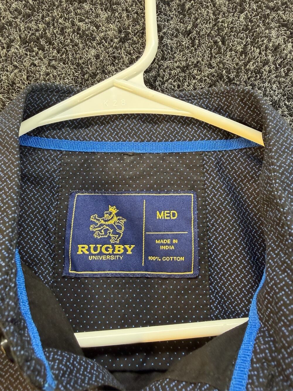 Rugby University Mens Medium Shirt Blue Geometric Cotton Short Sleeve